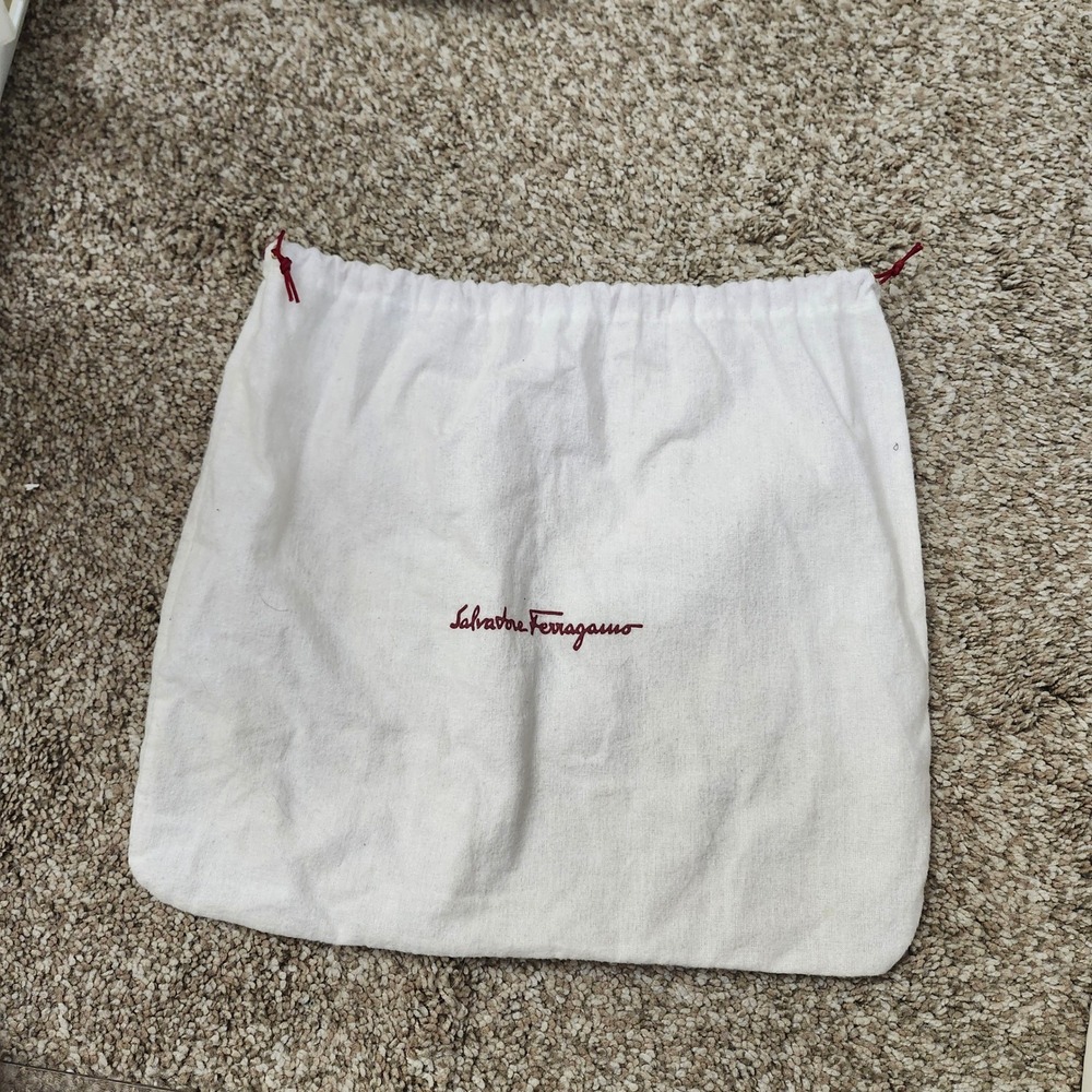 Salvatore Ferragamo Cotton Drawstring Dust Bag Red Logo Storage Pouch 12"×14"